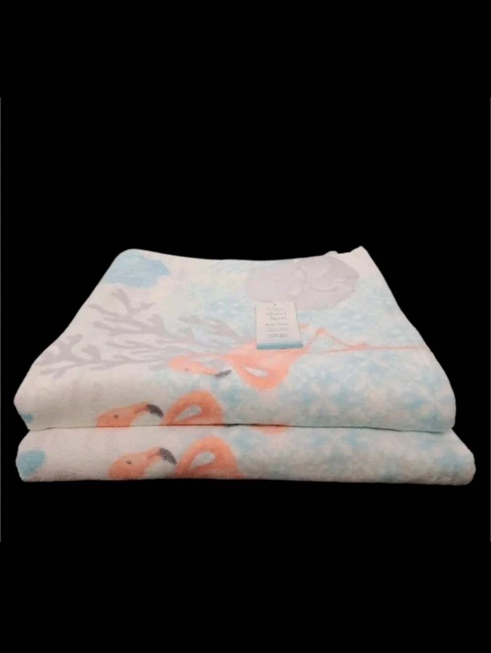 4pc Coastal Pink Flamingo Seashell Velour Bath & Hand Towel Set Sage Island Spa